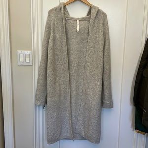 Aritzia Babaton hooded open wool sweater coat with pockets gray size S